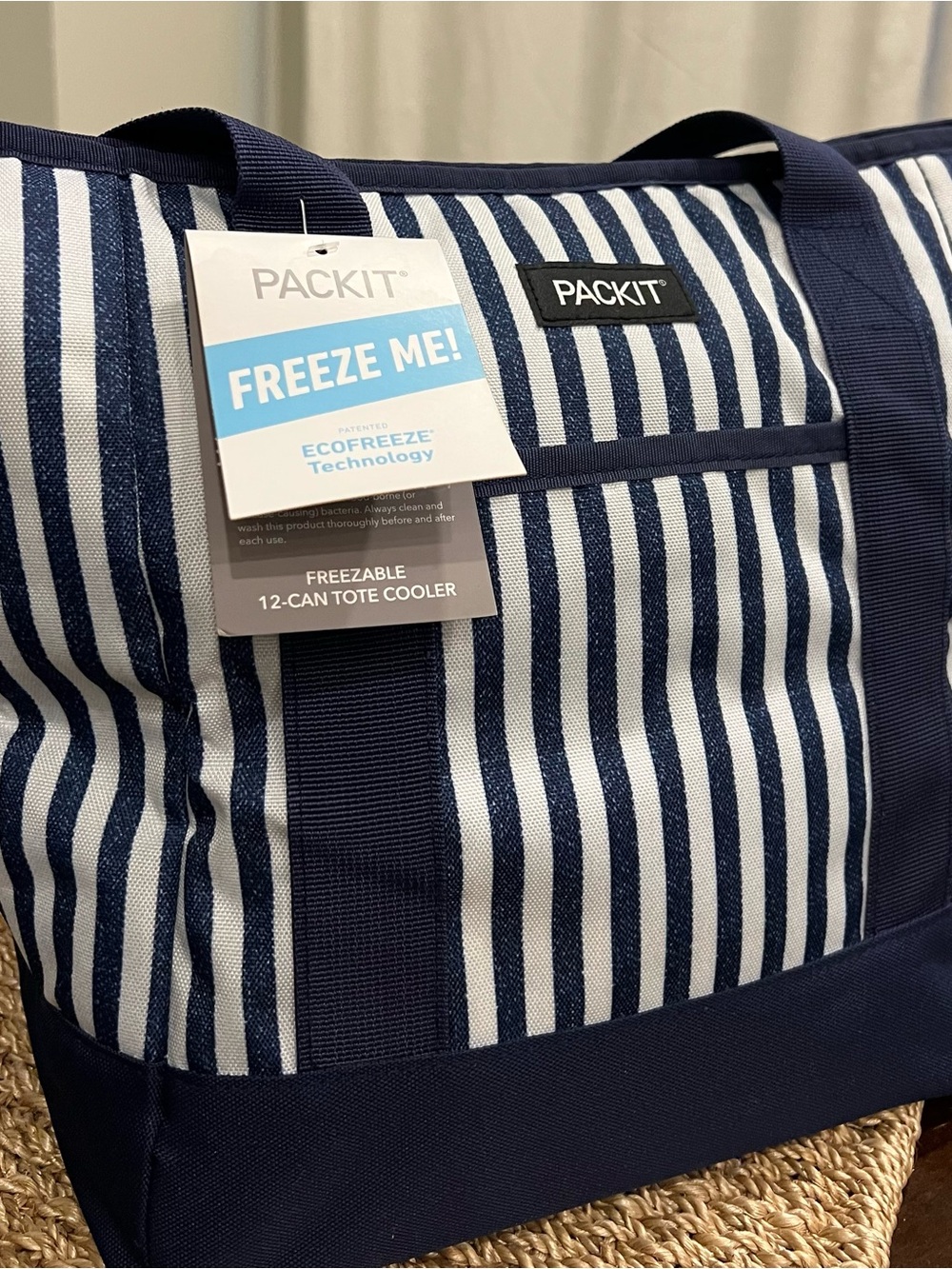 PackIt Freezable 12 Can Tote Cooler Bag Seaside Stripe Blue White
